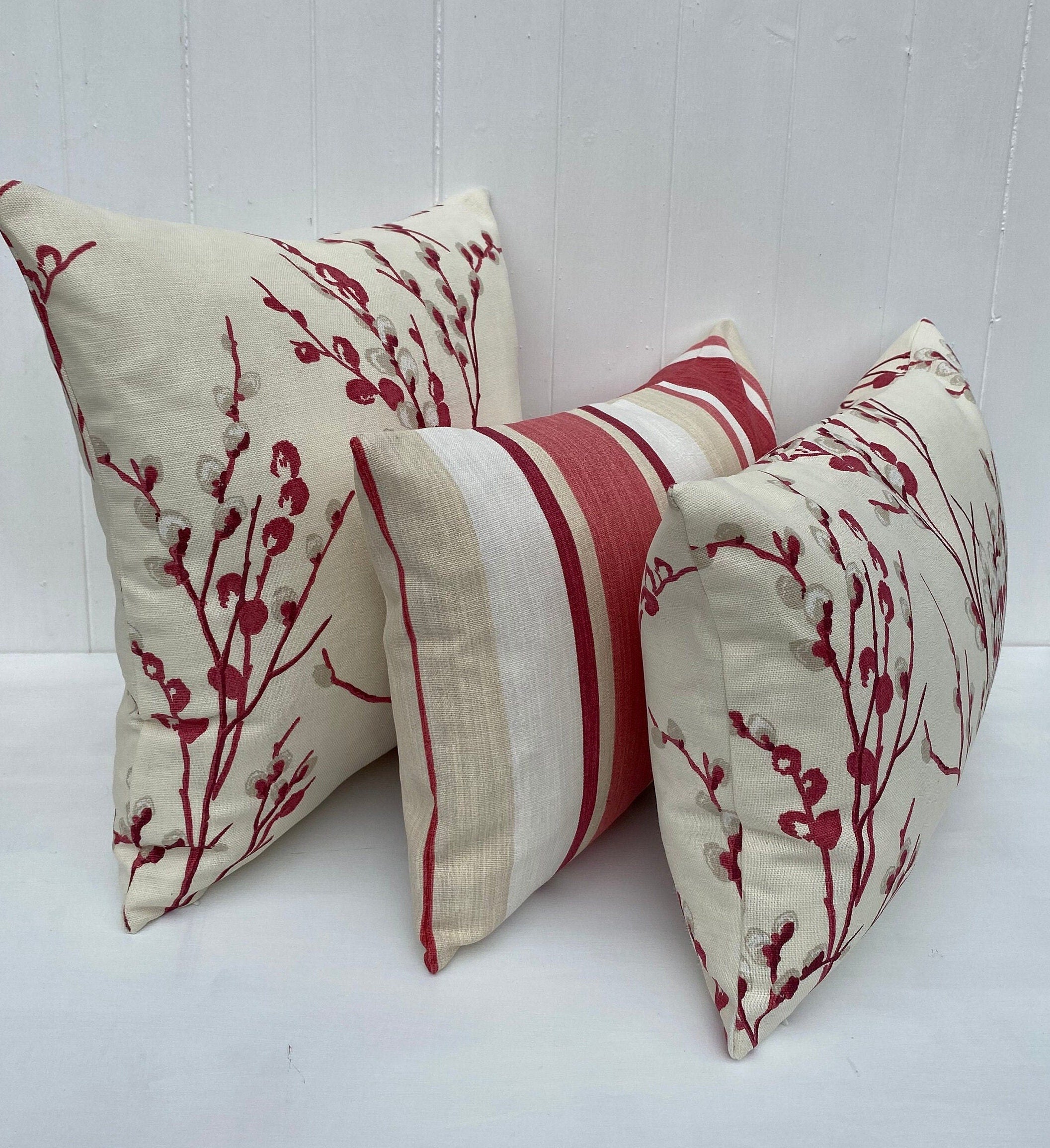 Laura Ashley Cranberry Pussy Willow Cushion, Same Fabric on both sides, Handmade with a Zip Fastening