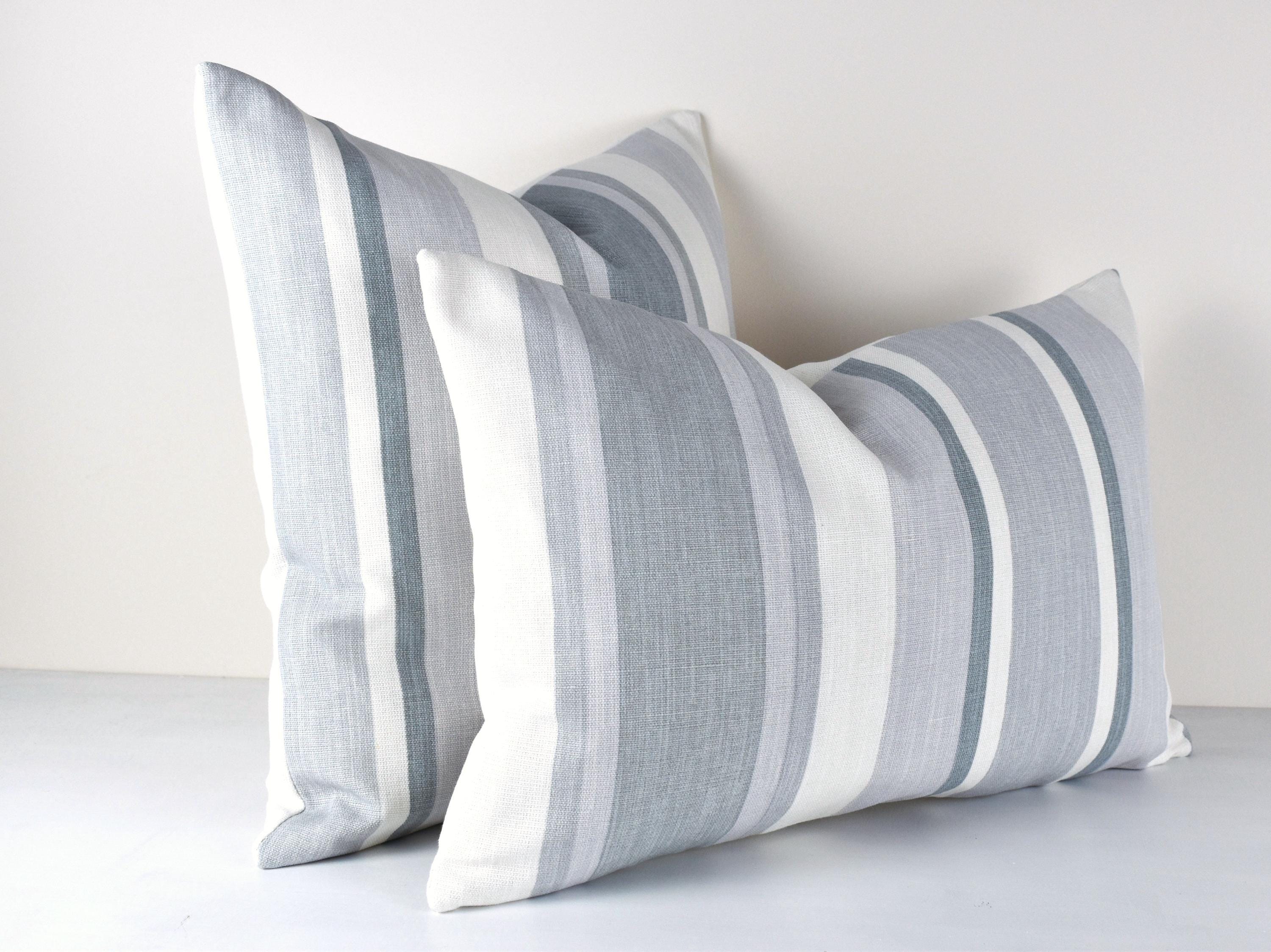Handmade Laura Ashley Awning Stripe cushion : Slate Grey with Zip Closure
