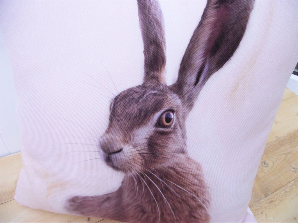 Hare Cushion, Handmade using Print by UK Artists, Choice of Cover Only or Cover with Inner Pad