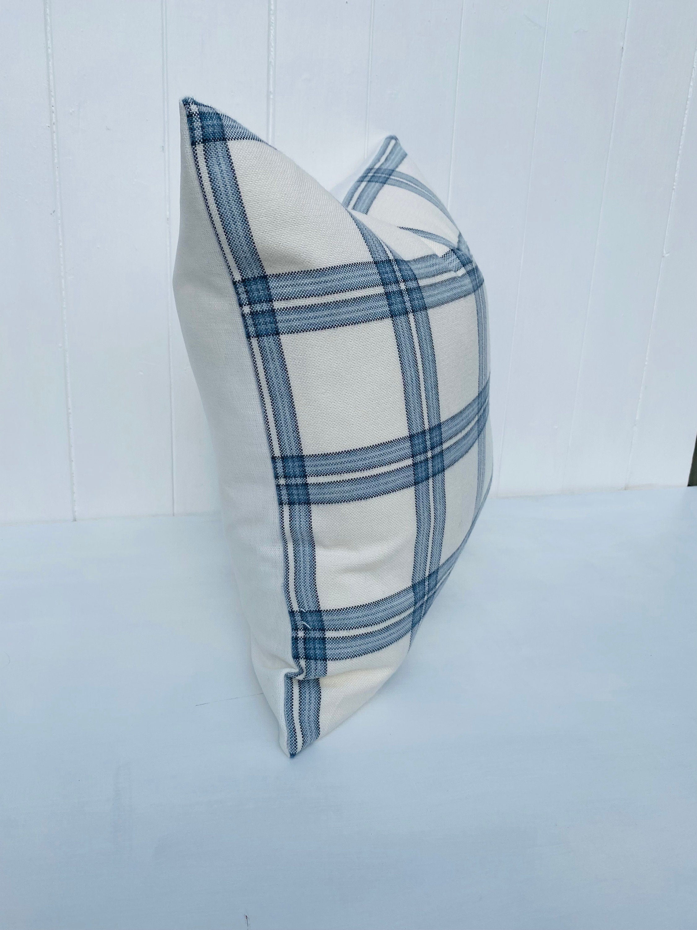 Laura Ashley Dalby Seaspray Blue Check Cushion, Handmade with a Zip Fastening