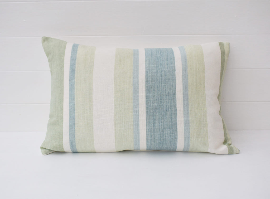 Laura Ashley Awning Stripe Green Cushion : Duck Egg Green, Handmade with Zip Fastening