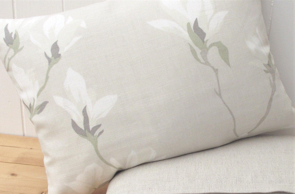 Laura Ashley Magnolia Grove Natural Cushion : Handmade backed in Austen Natural with Zip Closure 18" by 12"