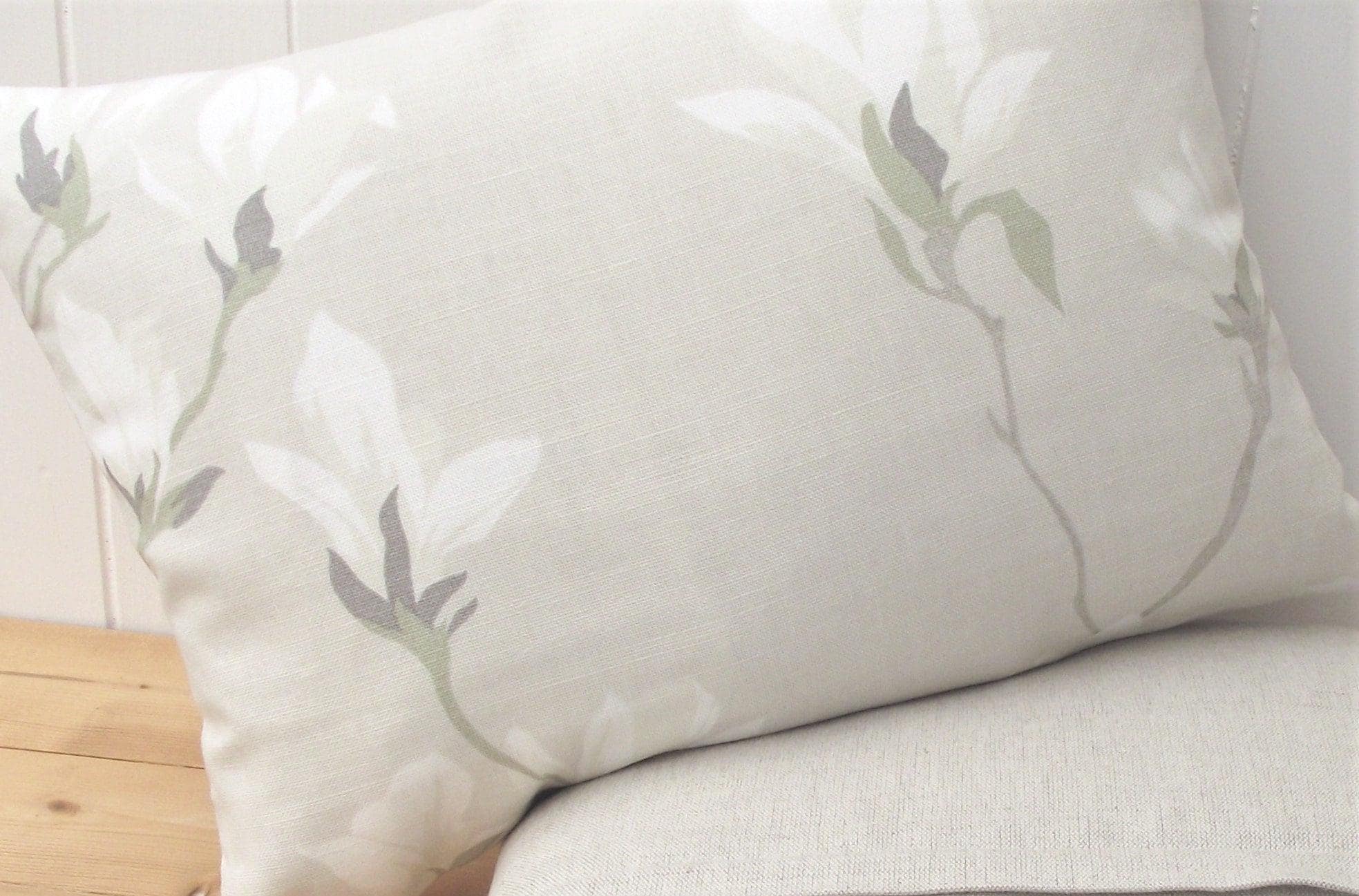 Laura Ashley Magnolia Grove Natural Cushion : Handmade backed in Austen Natural with Zip Closure 18" by 12"