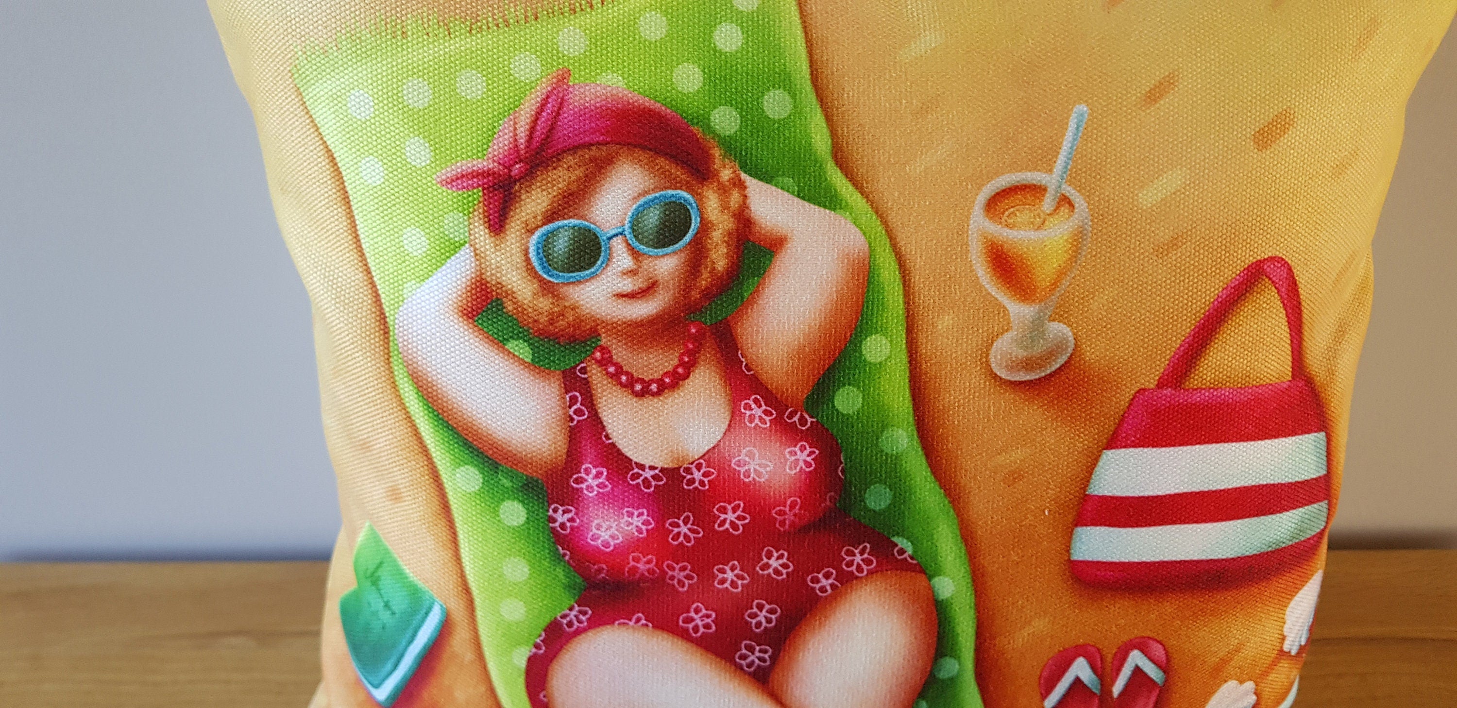 Beach Seaside Cushion, Holiday Theme Pillow, Art Print Cushion with zip fastening.