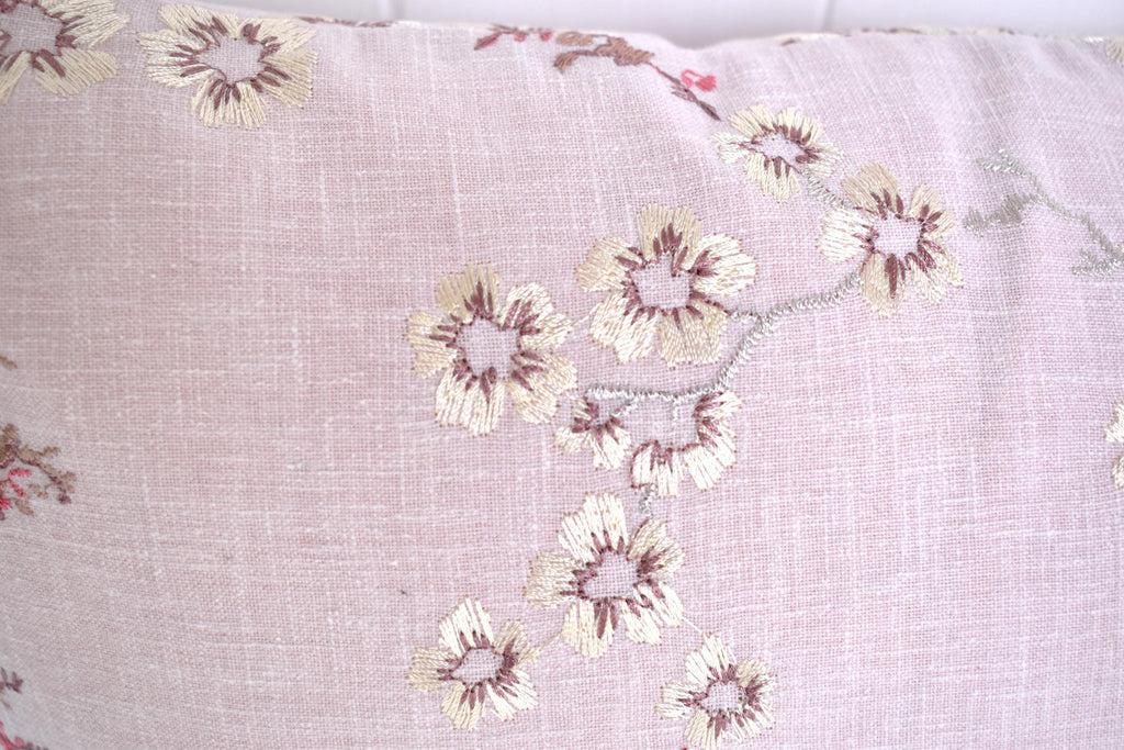 Laura Ashley Oriental Blossom Blush Pink Embroidered Cushion, Hand made with a zip fastening 16"