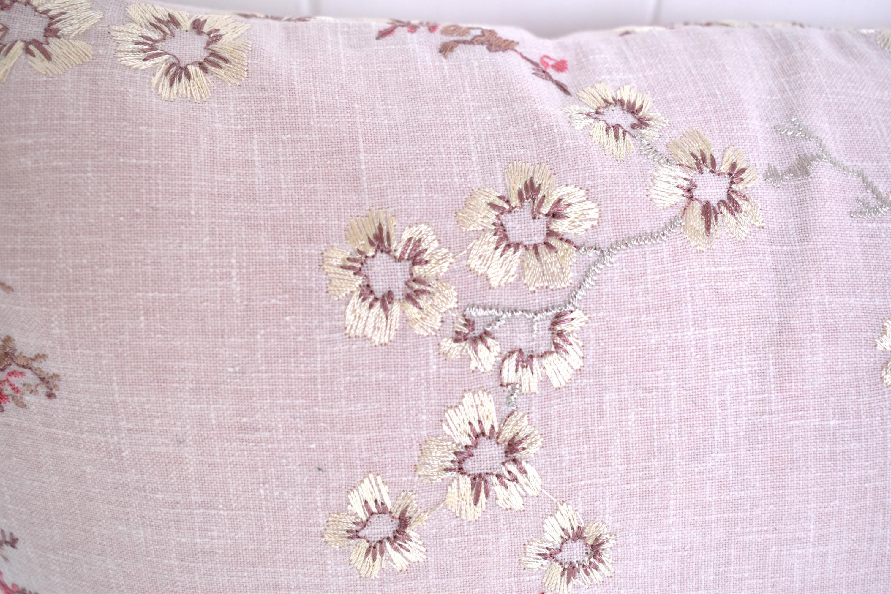 Laura Ashley Oriental Blossom Blush Pink Embroidered Cushion, Hand made with a zip fastening 16"