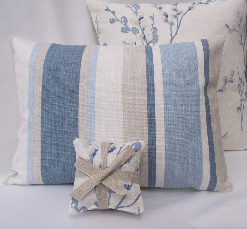 Laura Ashley Awning Stripe Seaspray Blue Cushion : Handmade with Zip Fastening
