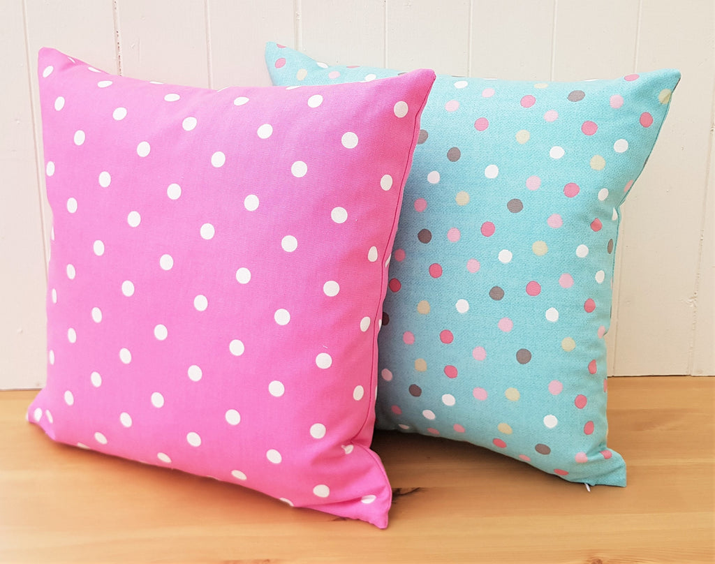 Handmade Pink Polka Dot Cushion, 16 inch