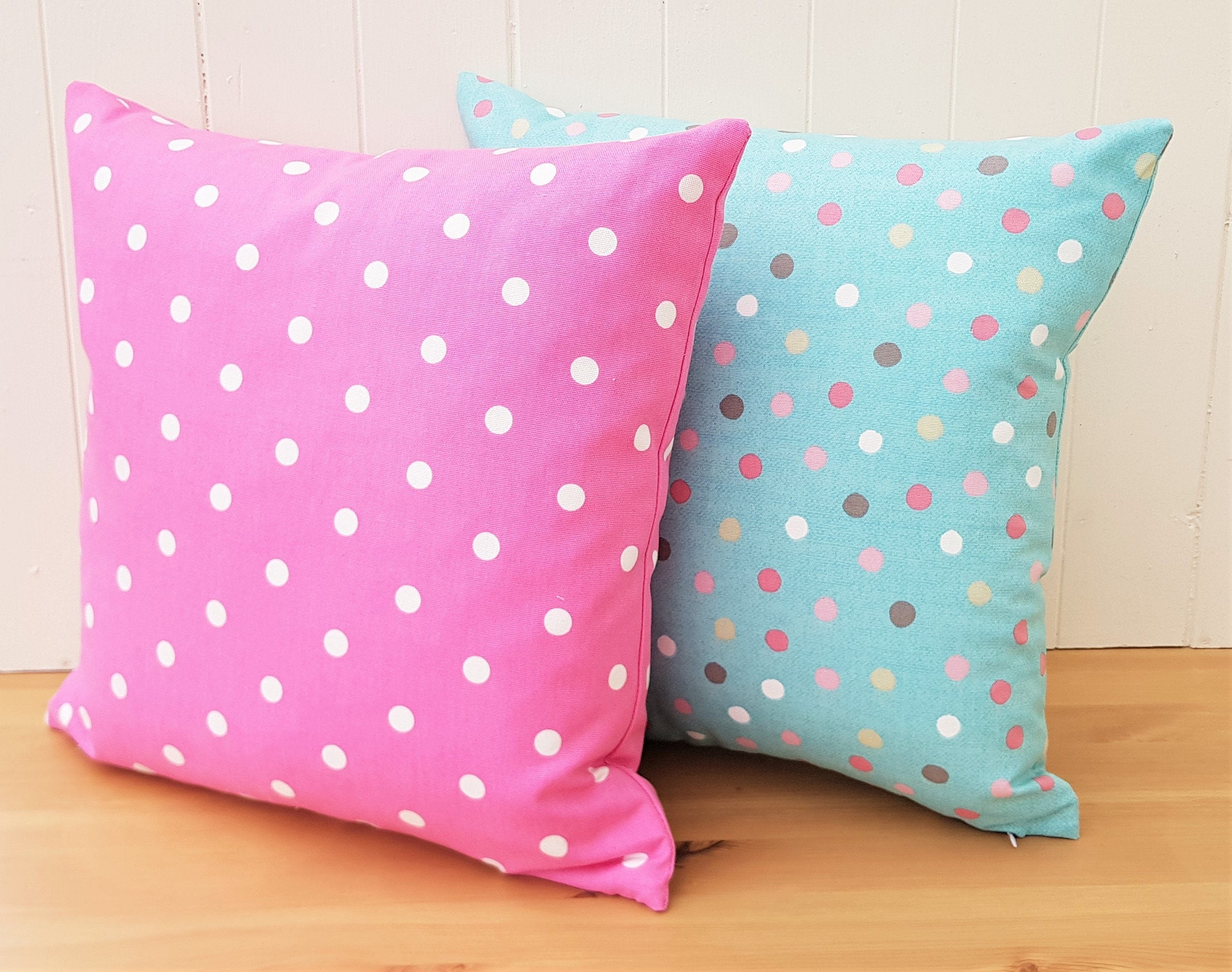 Handmade Pink Polka Dot Cushion, 16 inch