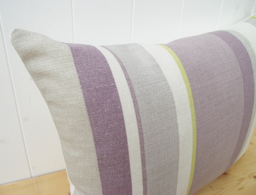Laura Ashley Purple Stripe Cushion: Handmade in Eaton Stripe, 18" by 12"