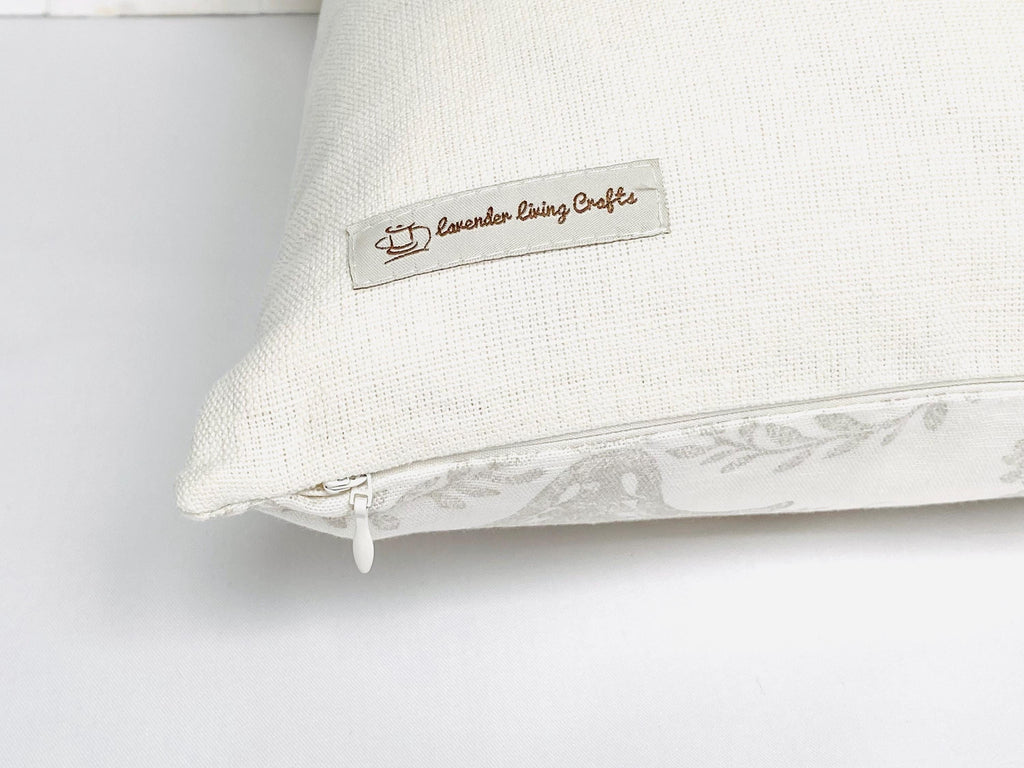 Laura Ashley Josette Dove Grey Off White Cushion, backed with Laura Ashley Austen Off White. Handmade with Zip Fastening.