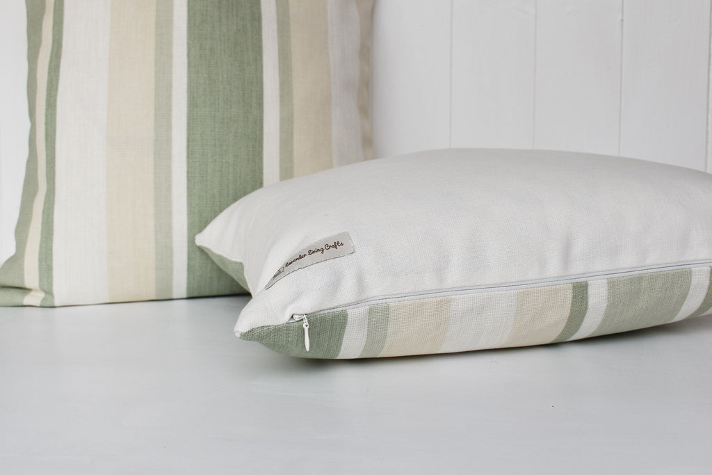 Laura Ashley Awning Stripe Hedgerow Cushion, Handmade to order therefore stripe position may vary to photos.