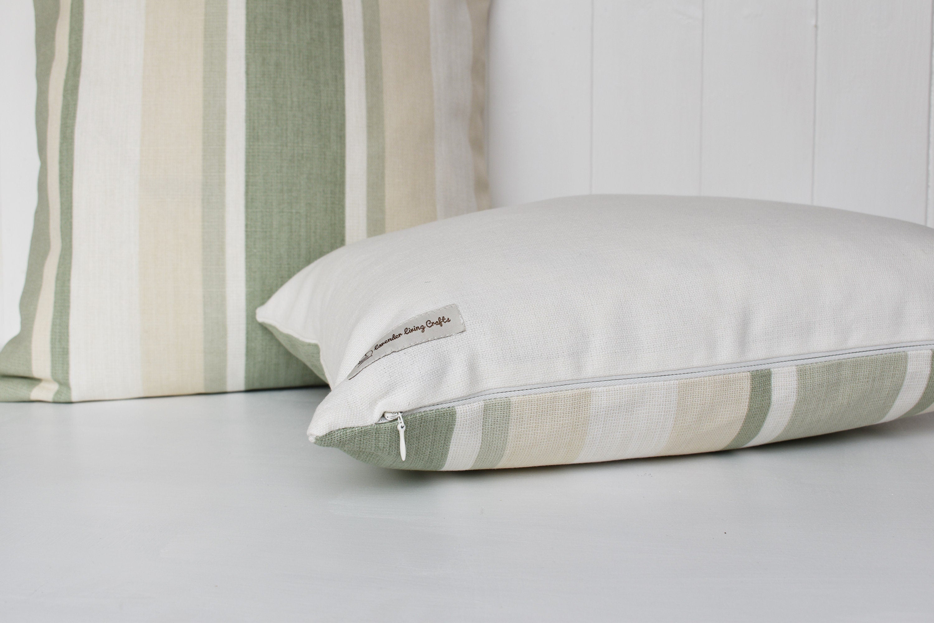 Laura Ashley Awning Stripe Hedgerow Cushion, Handmade to order therefore stripe position may vary to photos.