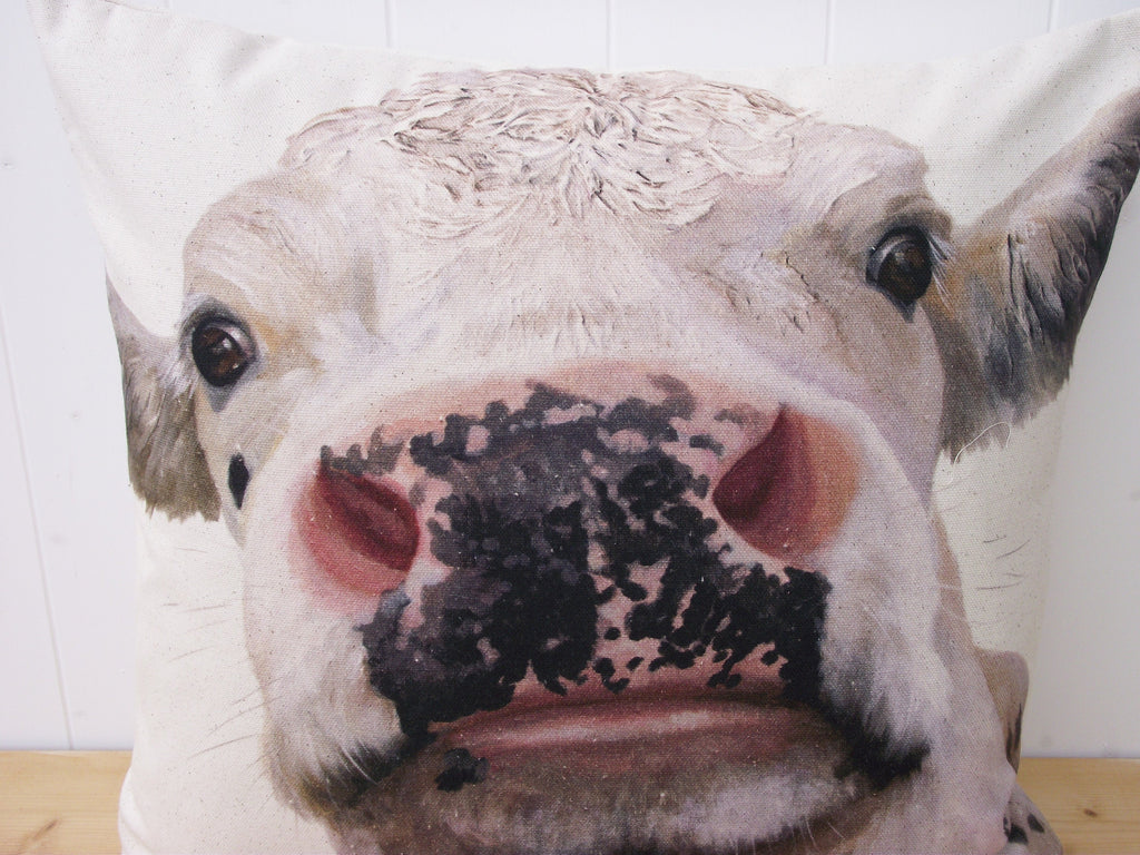 White Cow Face Cushion: Handmade Wendy Darker Pillow, Cover Only or Cover With Pad