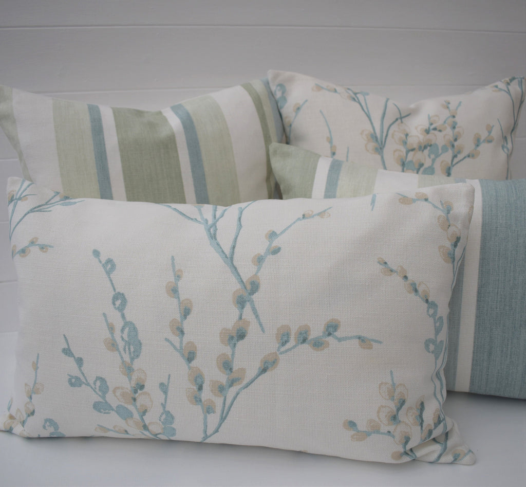Laura Ashley Awning Stripe Green Cushion : Duck Egg Green, Handmade with Zip Fastening