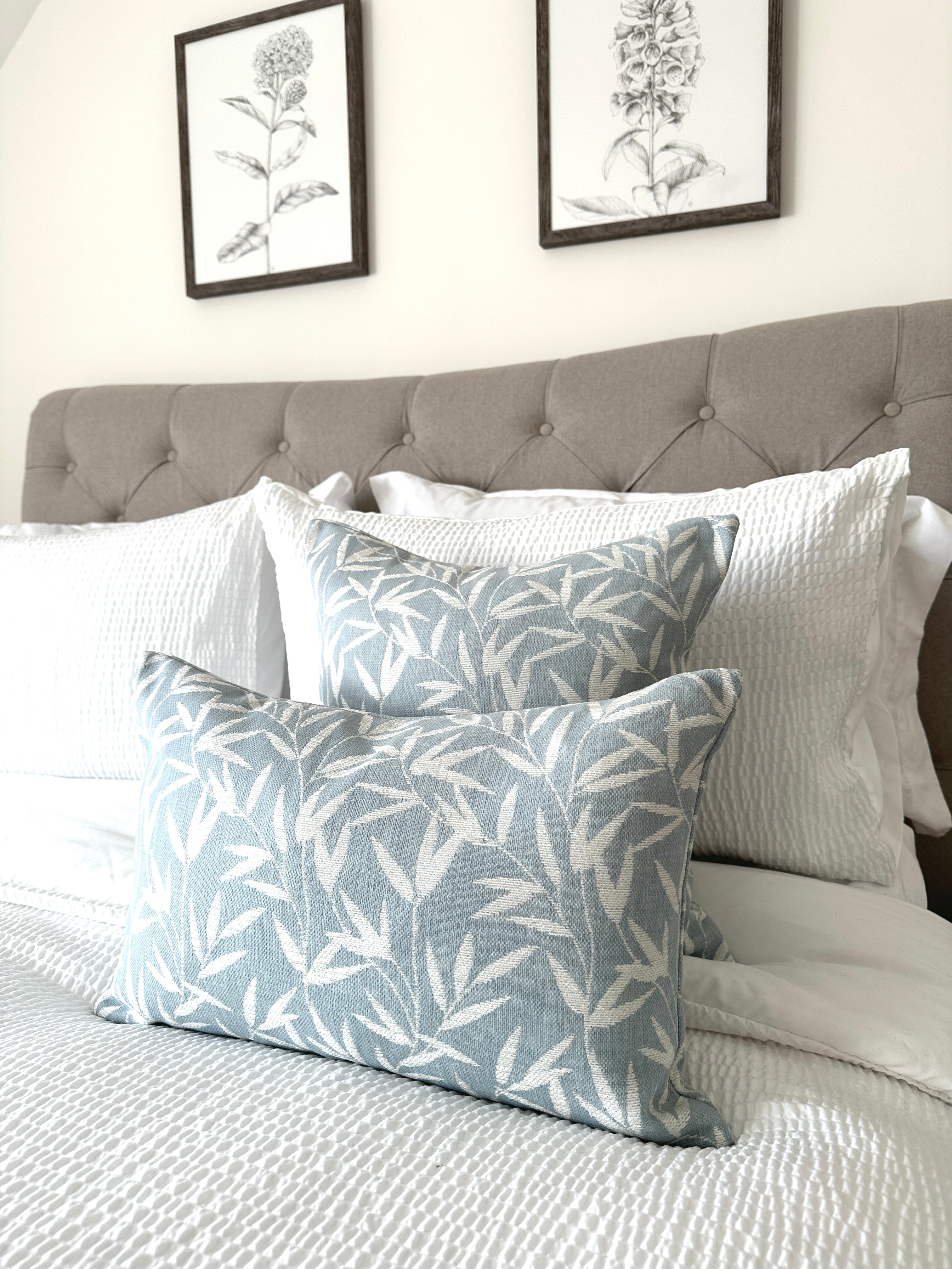 Laura Ashley Willow Leaf Seaspray Cushion, Handmade in soft Chenille Fabric