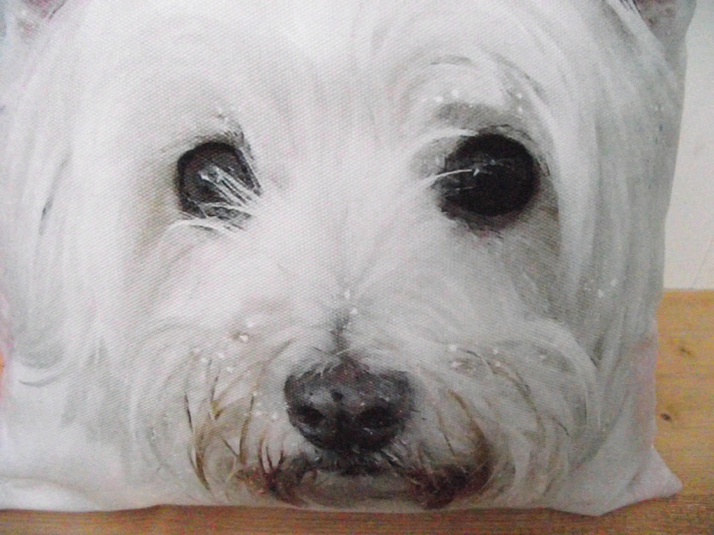 West Highland Terrier Cushion: Handmade Dog Watercolor Print Pillow, Choice of Cover Only or Cover + Pad