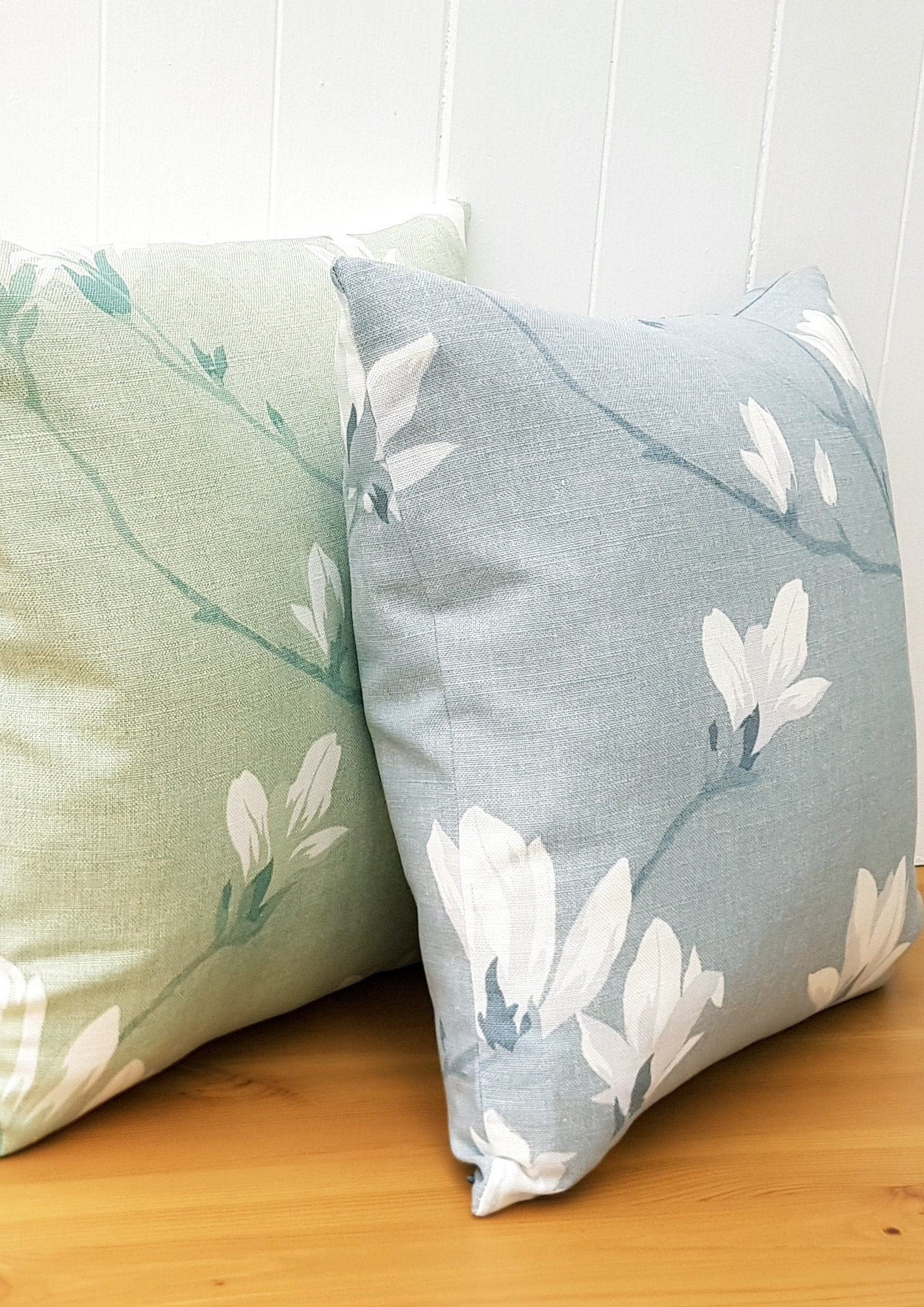 Handmade Laura Ashley Magnolia Grove Cushion : Hedgerow Green / Sage on both sides with Zip Closure 16"