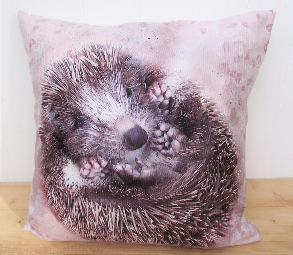 Hedgehog Cushion, Handmade Hedgehog Art Print Cushion, Choice of Cover Only or Cover + Pad