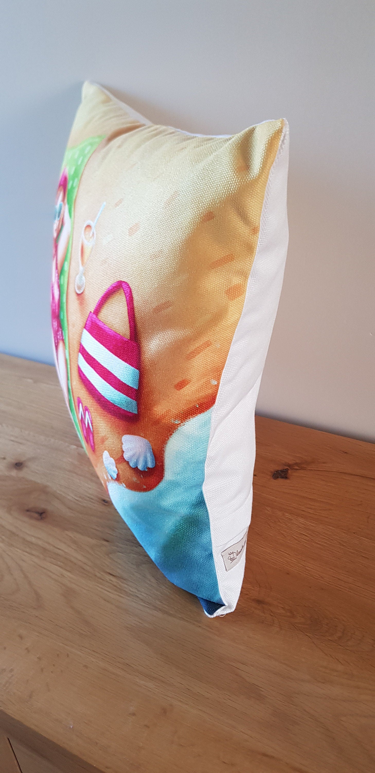 Beach Seaside Cushion, Holiday Theme Pillow, Art Print Cushion with zip fastening.