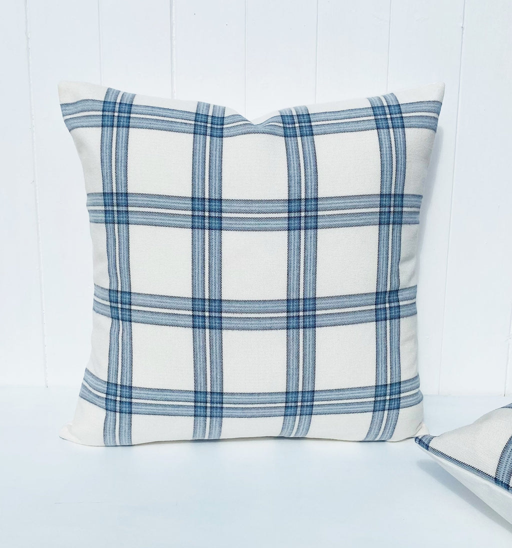 Laura Ashley Dalby Seaspray Blue Check Cushion, Handmade with a Zip Fastening