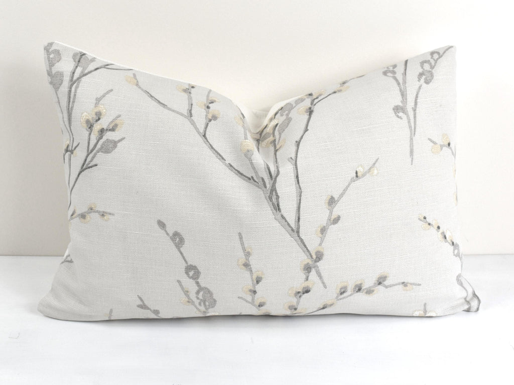 Laura Ashley Dove Grey Pussy Willow Cushion, 18" by 12" Floral Pillow, backed in Austen Off White, Handmade with a Zip Fastening