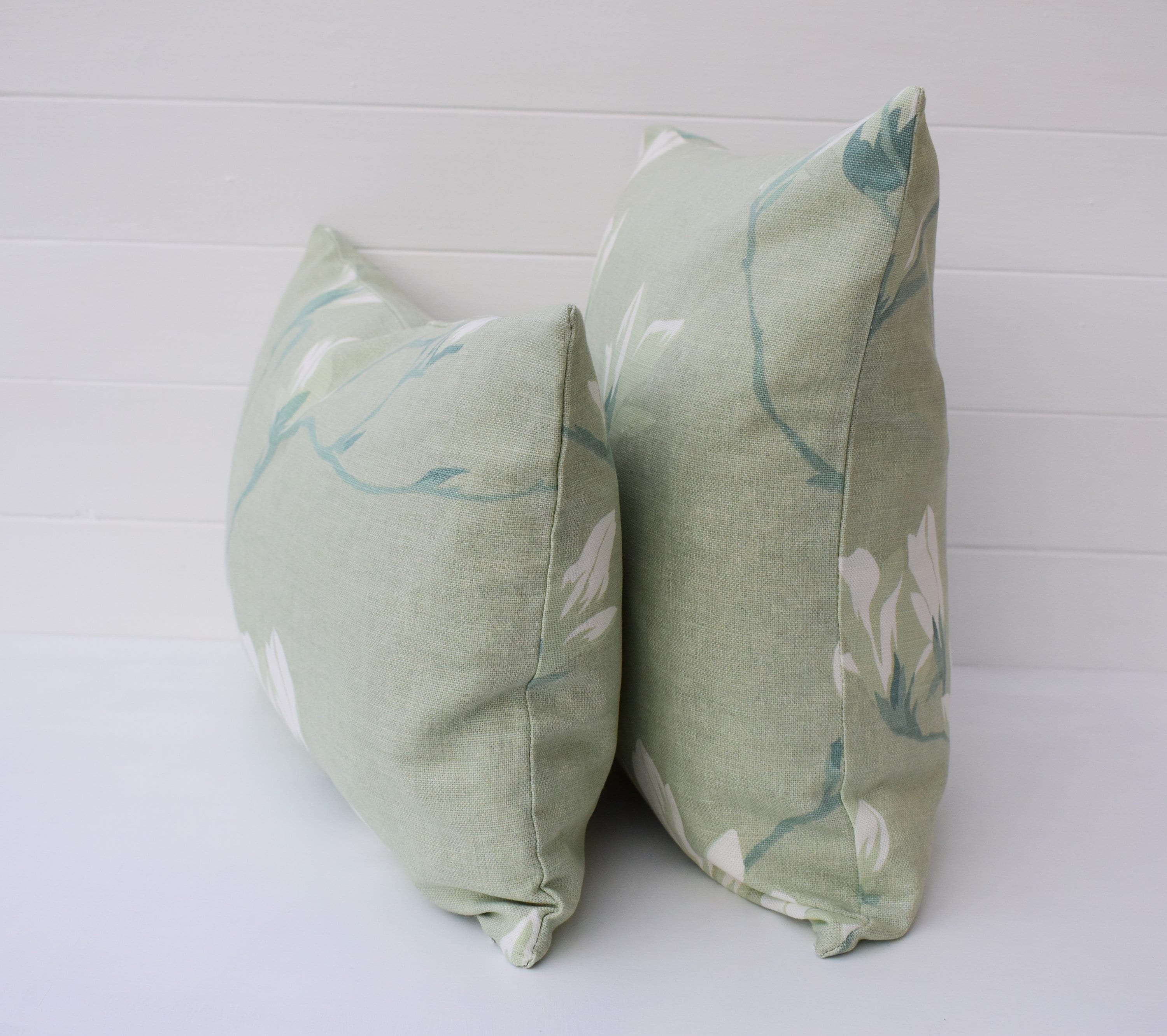 Magnolia Hedgerow Green Cushion, Handmade with Pattern on Both sides and Zip Fastening 18" by 12"