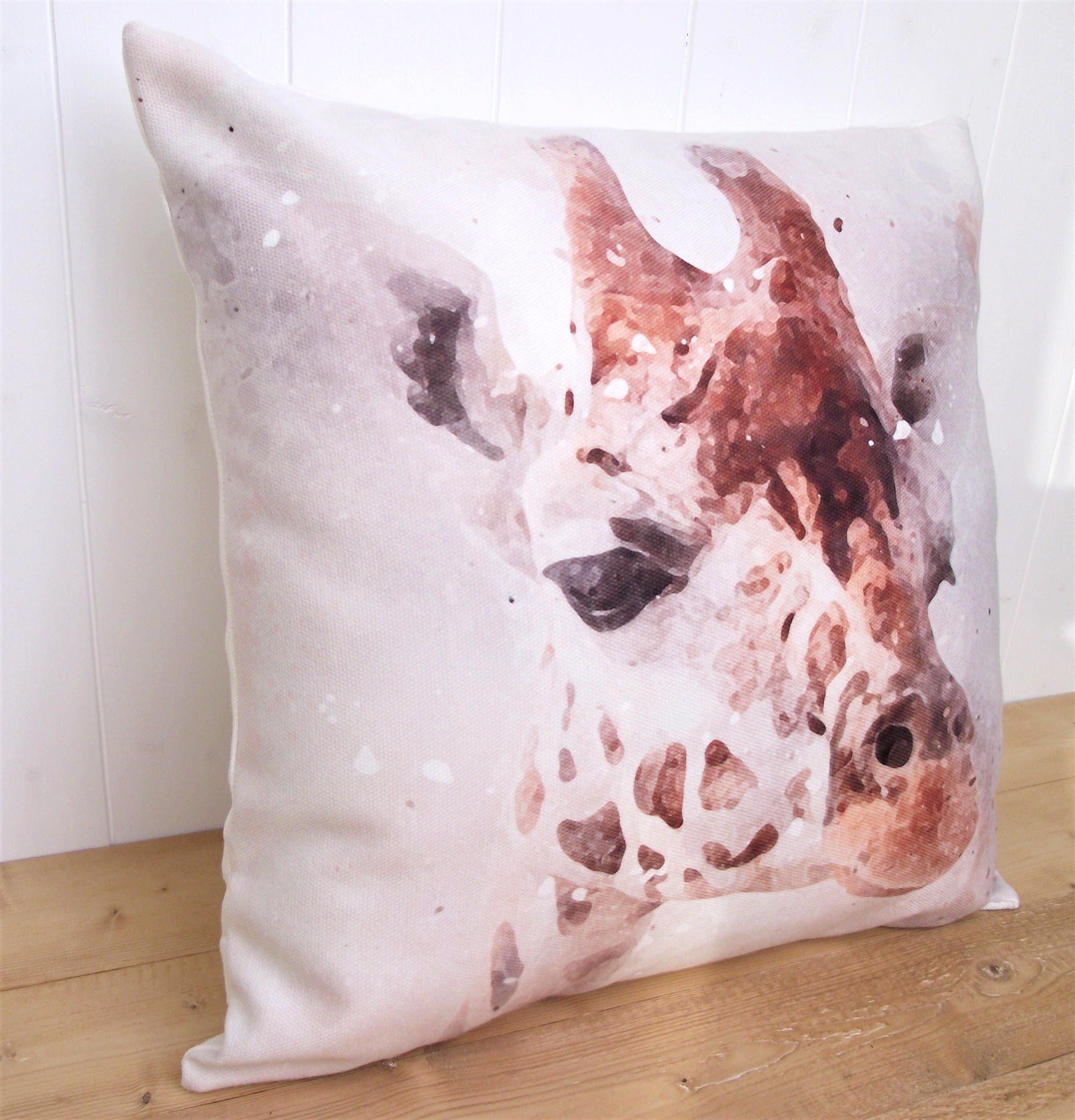 Giraffe Watercolor Print Cushion: Grunge Style Pillow, Cover Only or Cover + Pad