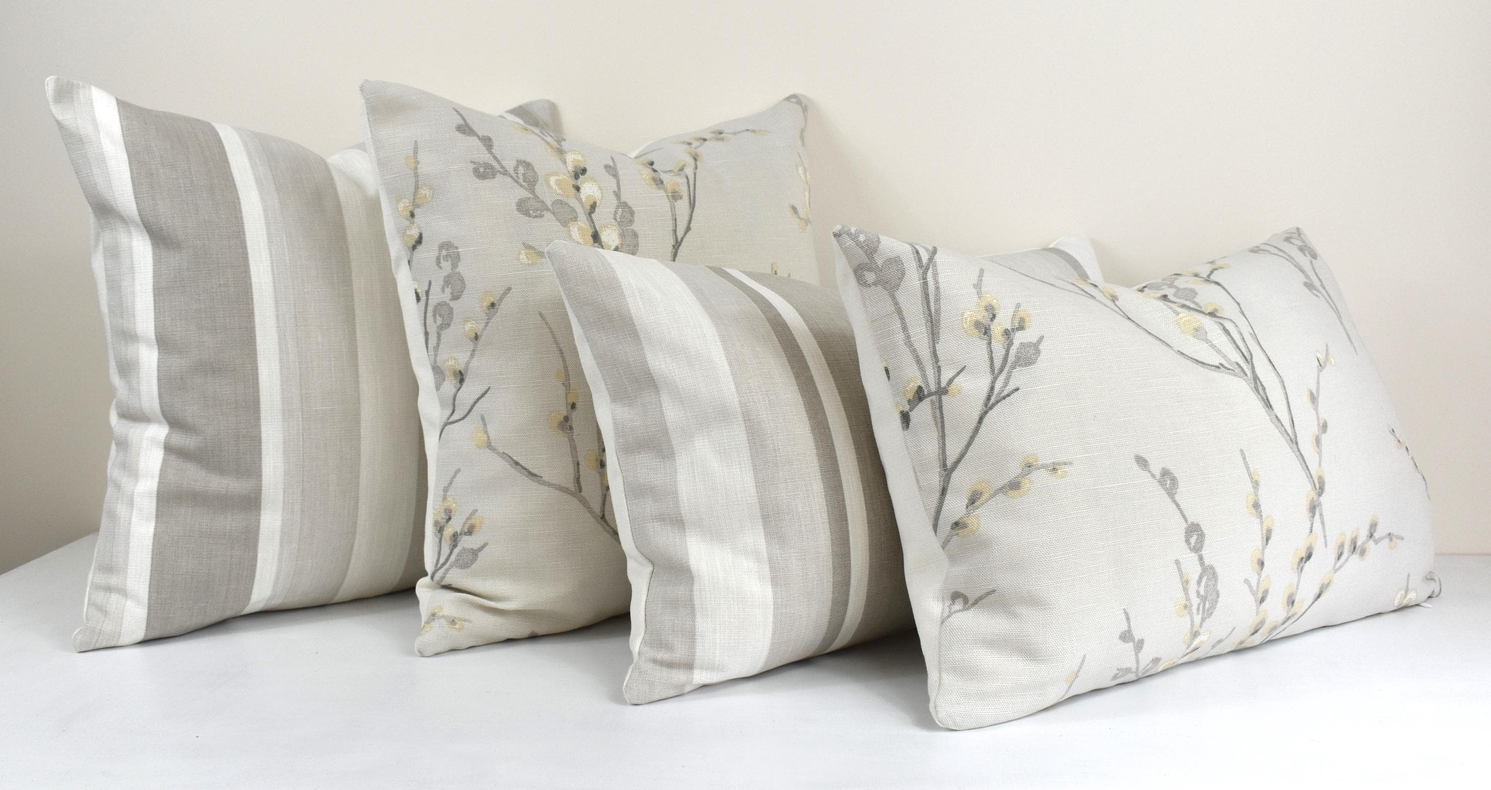 Laura Ashley Dove Grey Awning Stripe Cushion : Handmade with Zip Closure, 18" by 12"