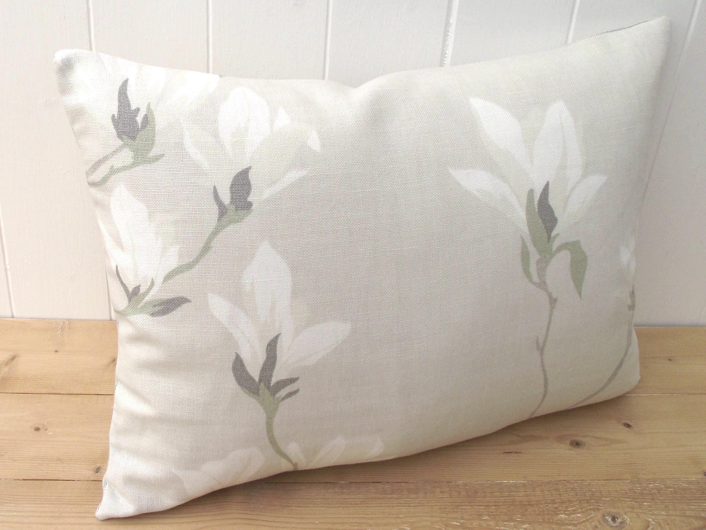 Laura Ashley Magnolia Grove Natural Cushion : Handmade backed in Austen Natural with Zip Closure 18" by 12"