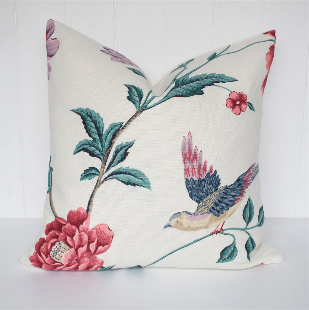 Laura Ashley Elveden Cranberry Bird Cushion: Handmade with a Zip Fastening.