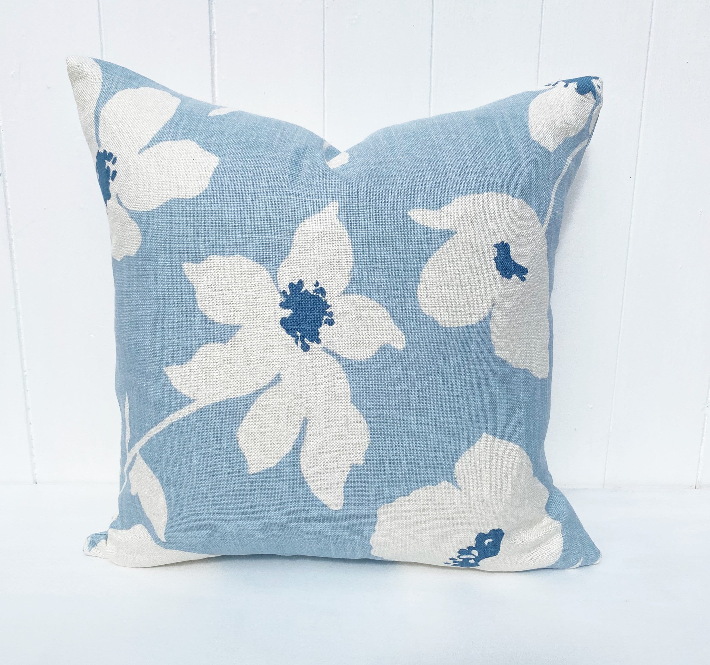 Laura Ashley Simone Seaspray Cushion, Blue Floral Fabric both sides, Handmade with a Zip Fastening, 16"