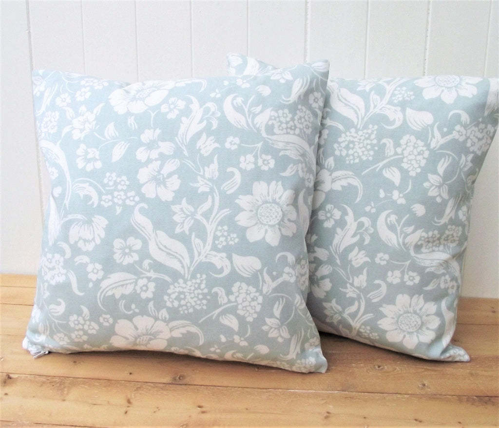 Laura Ashley Floral Cushion, Lyla Duck Egg with Zip Closure, Handmade