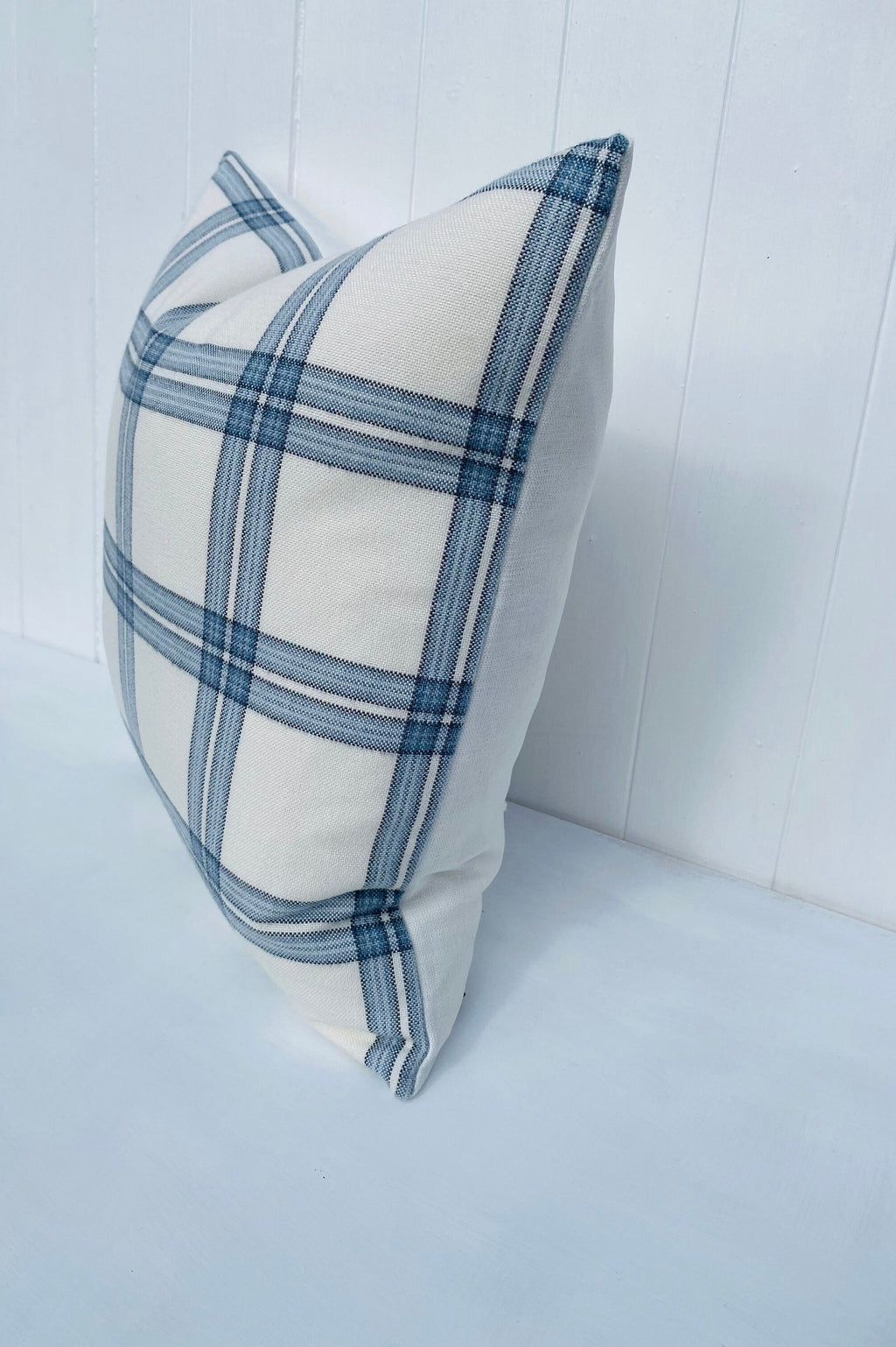 Laura Ashley Dalby Seaspray Blue Check Cushion, Handmade with a Zip Fastening