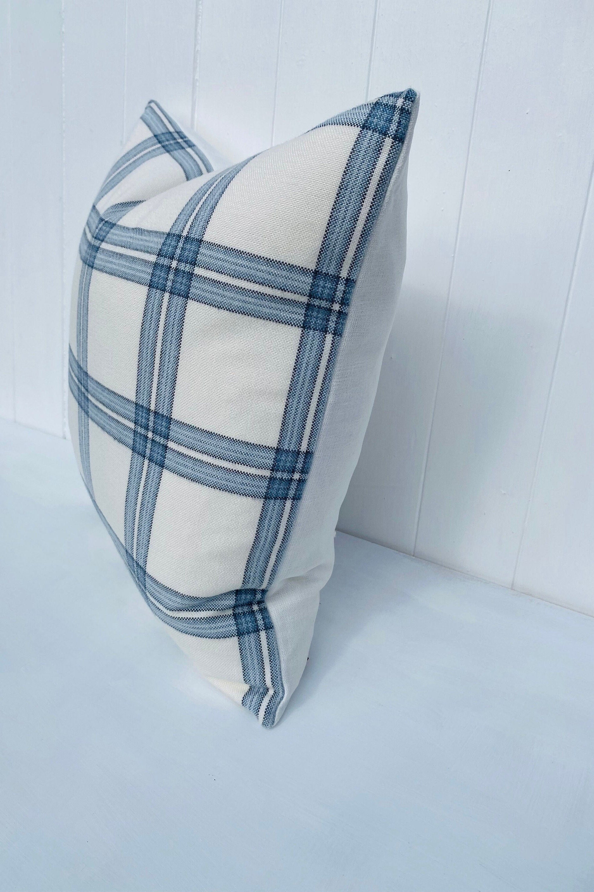 Laura Ashley Dalby Seaspray Blue Check Cushion, Handmade with a Zip Fastening