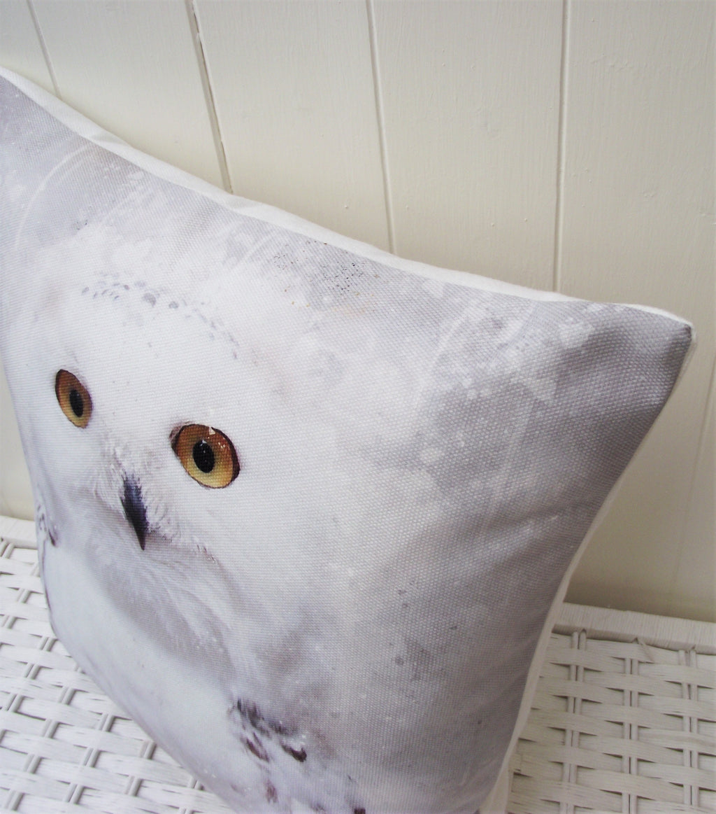 Snowy Owl Cushion: Watercolor Print Pillow, Handmade, Choice of Cover Only or Cover + Pad