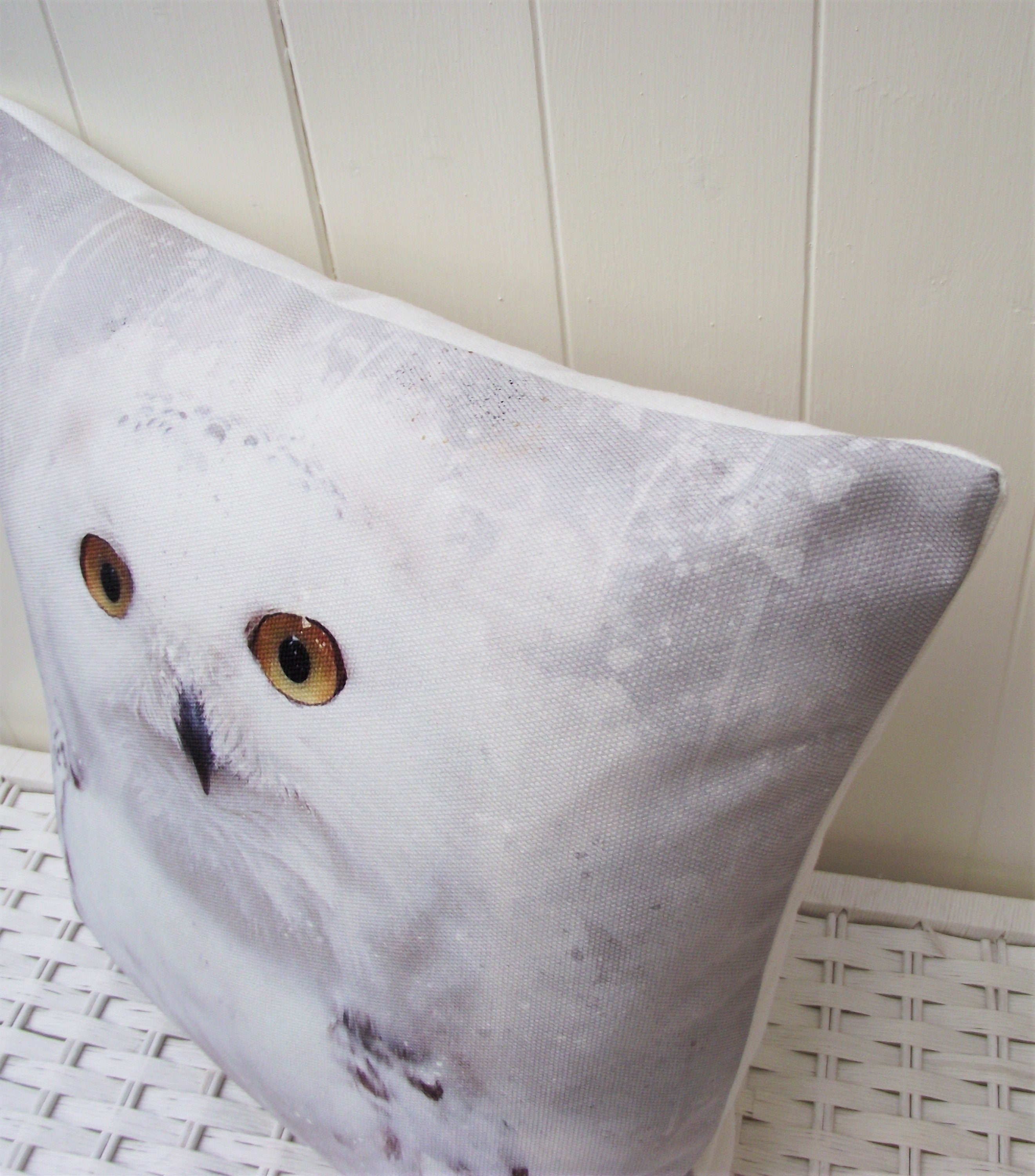 Snowy Owl Cushion: Watercolor Print Pillow, Handmade, Choice of Cover Only or Cover + Pad