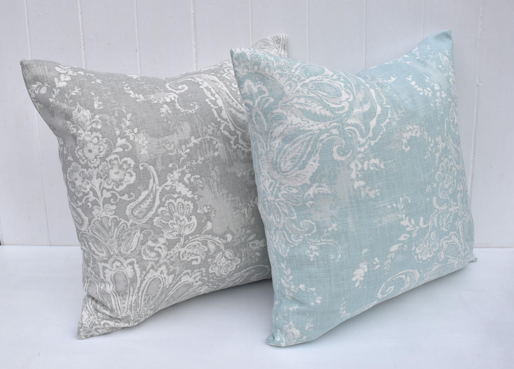 Laura Ashley Maddox Duck Egg Cushion : Handmade with Pattern on both sides and zip fastening, 16"