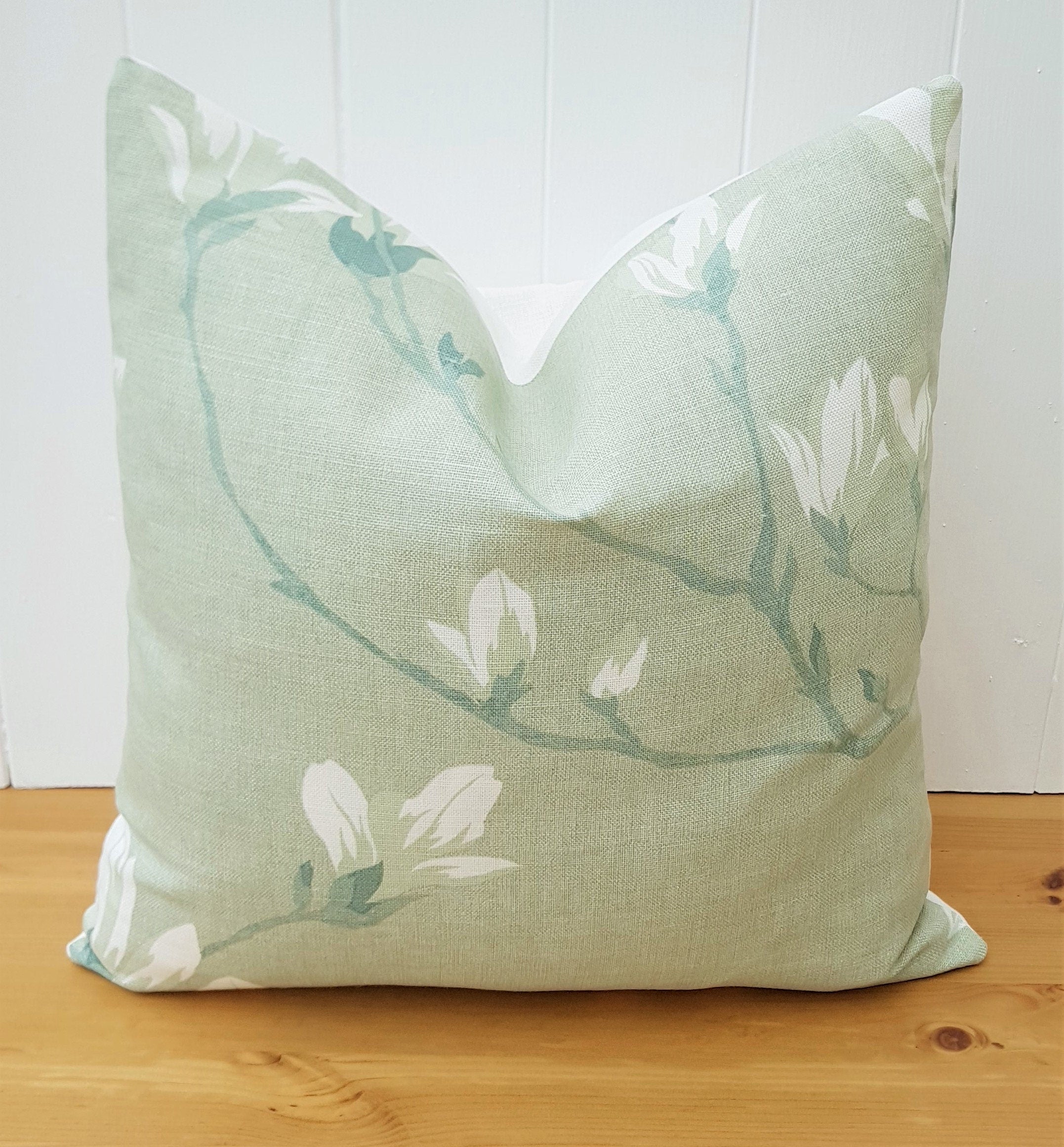Handmade Laura Ashley Magnolia Grove Cushion : Hedgerow Green / Sage on both sides with Zip Closure 16"