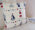 Nautical Seaside Cushion, Maritime Blue and Red Pillow, with a Zip Fastening.