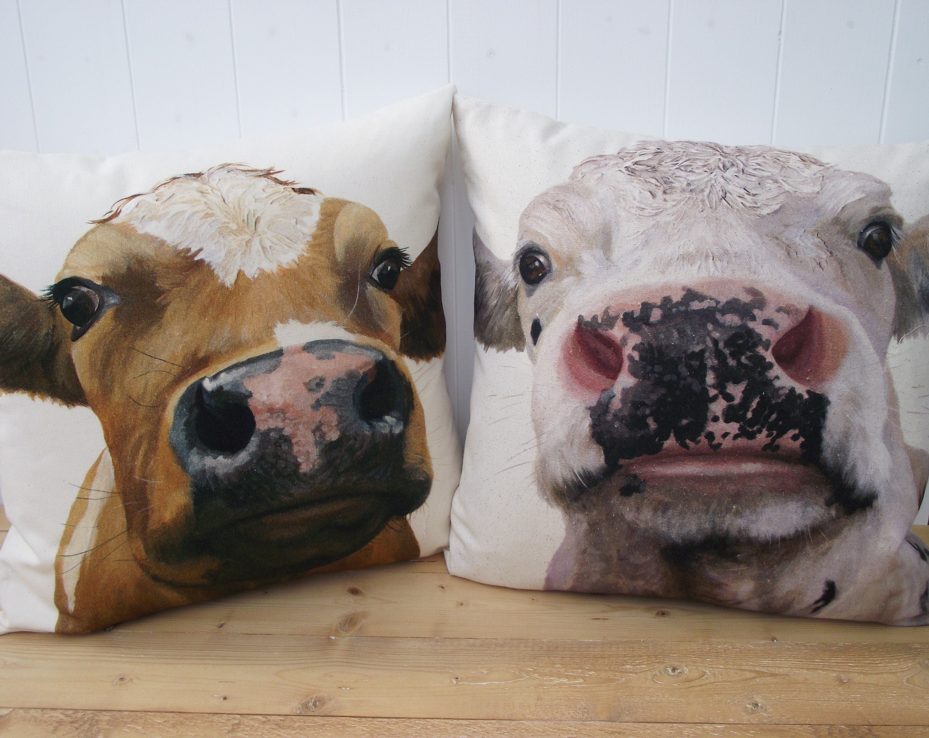 White Cow Face Cushion: Handmade Wendy Darker Pillow, Cover Only or Cover With Pad