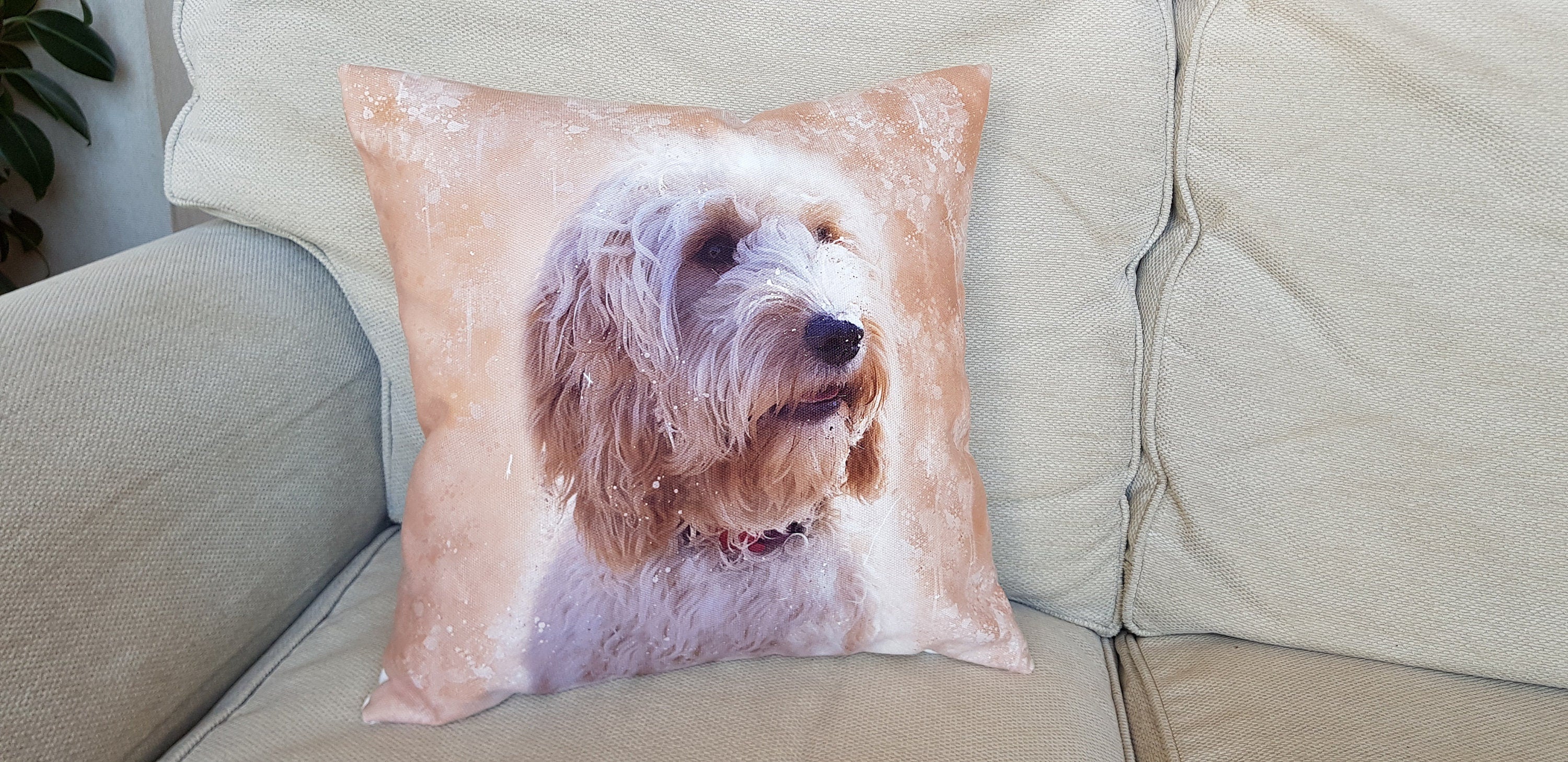 Cockapoo Dog Cushion : Watercolor Splatter Art Pillow, Choice of Cover Only or Cover + Pad