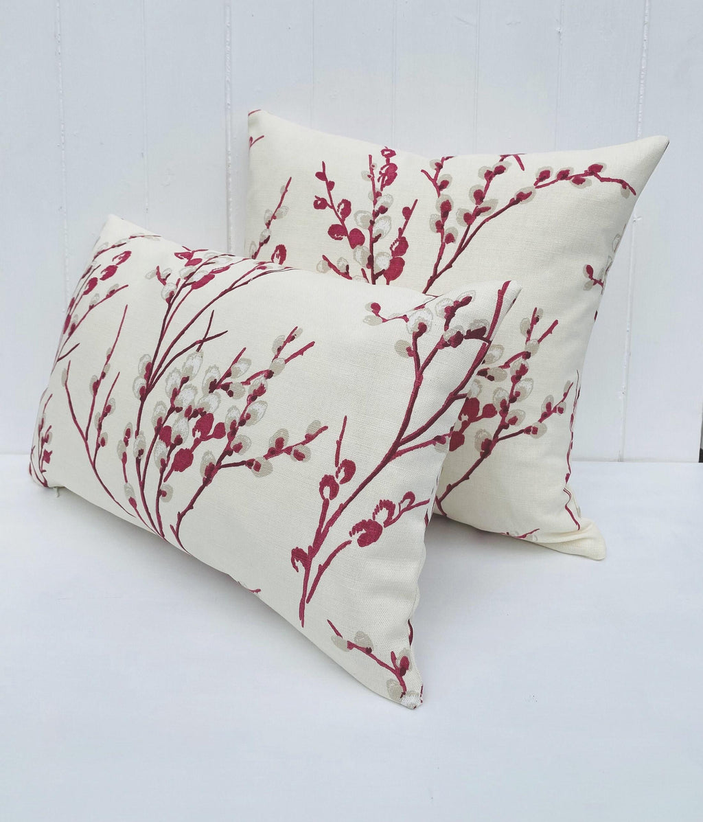 Laura Ashley Pussy Willow Red Cranberry Cushion, Handmade with a Zip Fastening
