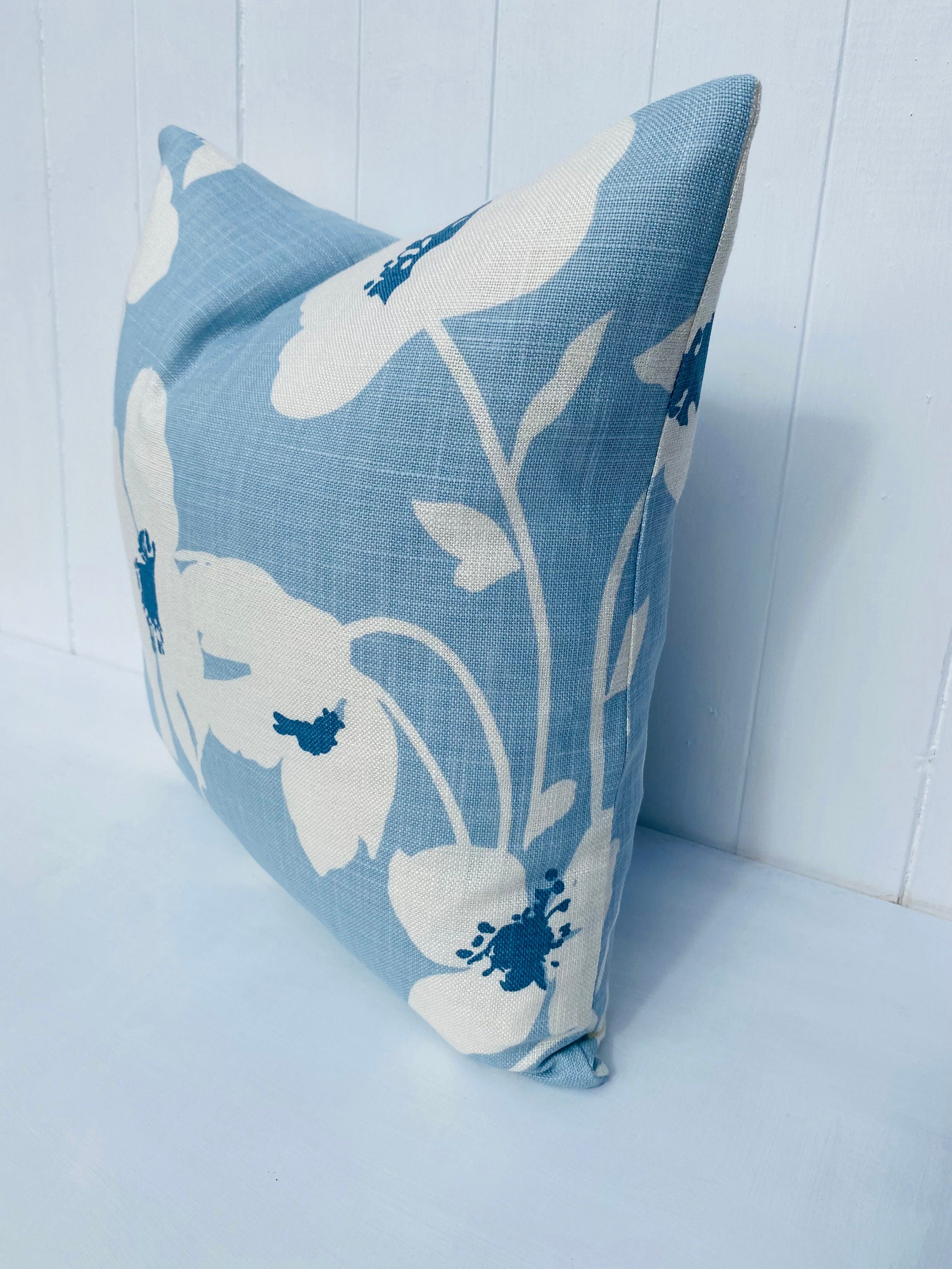 Laura Ashley Simone Seaspray Cushion, Blue Floral Fabric both sides, Handmade with a Zip Fastening, 16"
