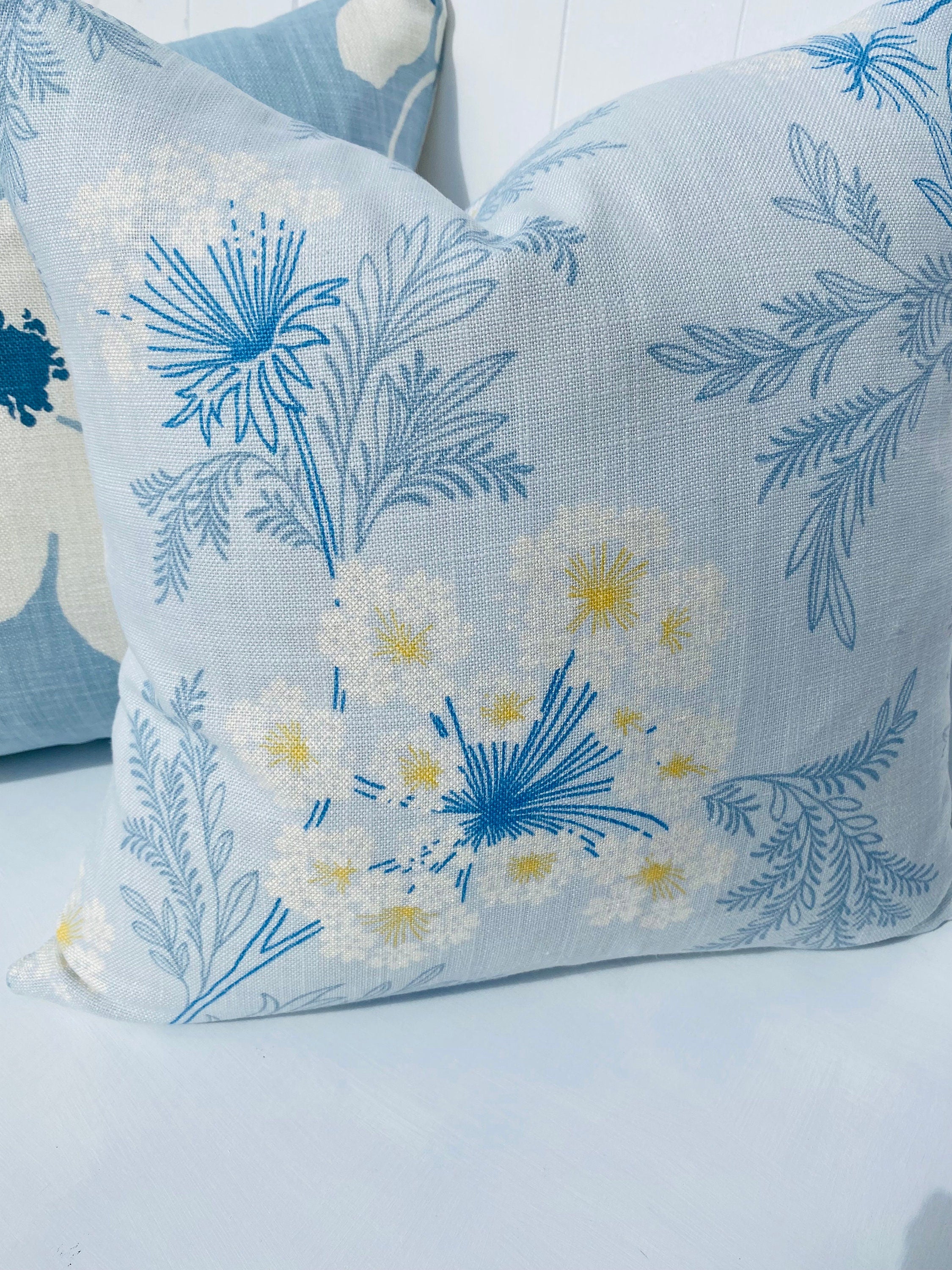 Laura Ashley Sandford Seaspray Cushion, Blue Floral Fabric both sides, Handmade with a Zip Fastening 16"