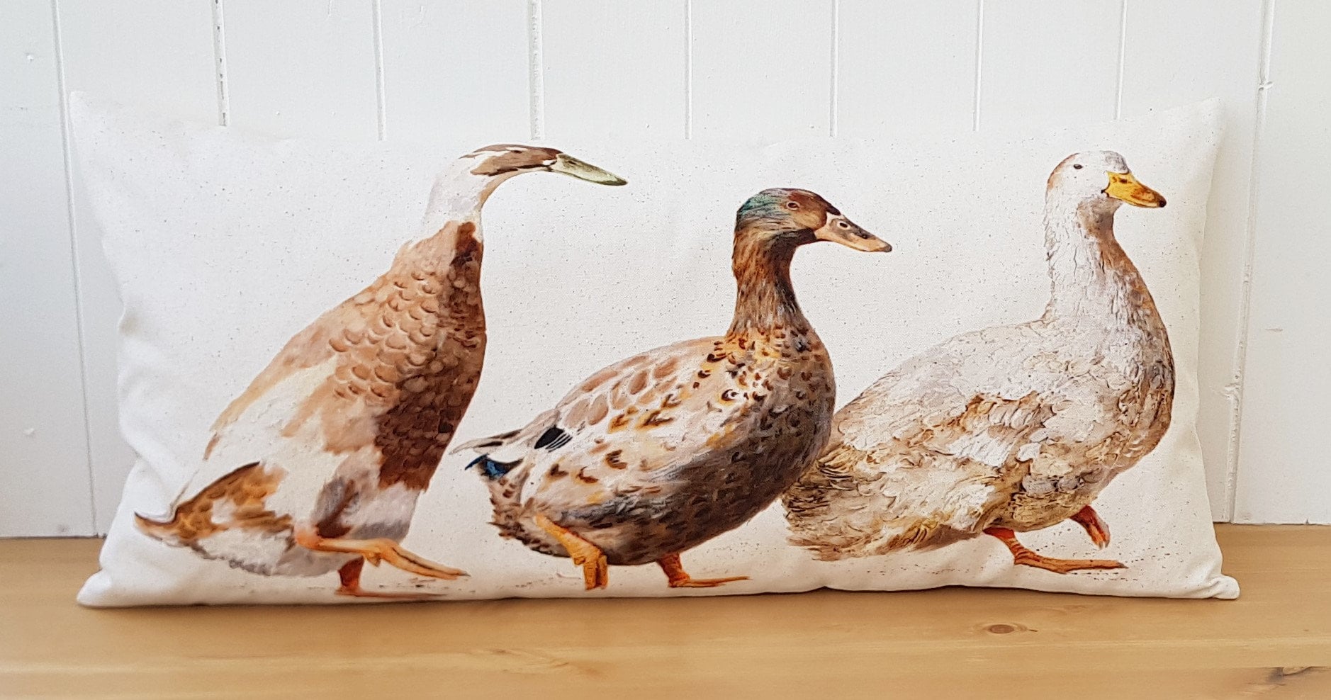 Ducks Organic Cotton Cushion: Farmyard Art by Wendy Darker (26x12)