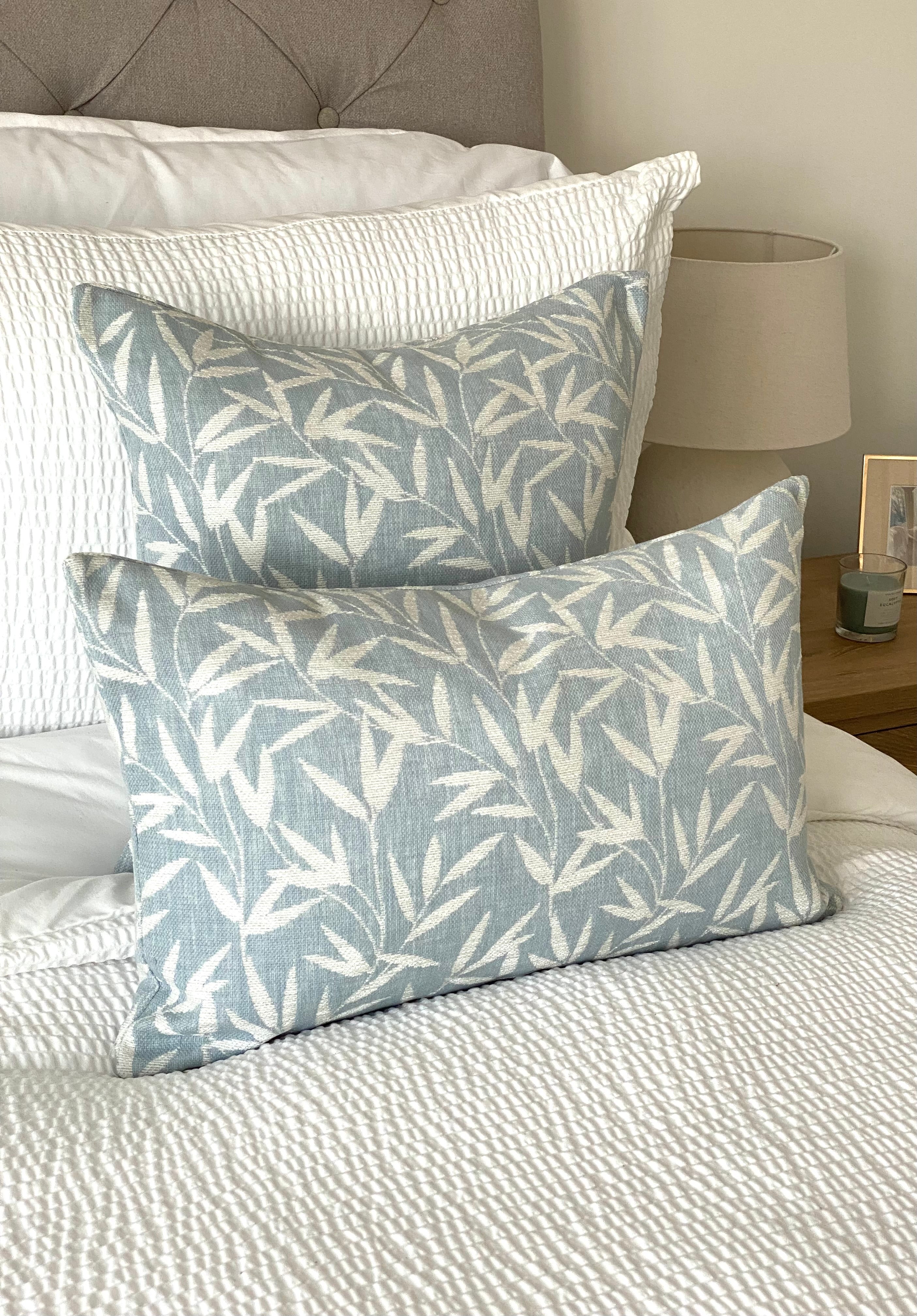 Laura Ashley Willow Leaf Seaspray Cushion, Handmade in soft Chenille Fabric