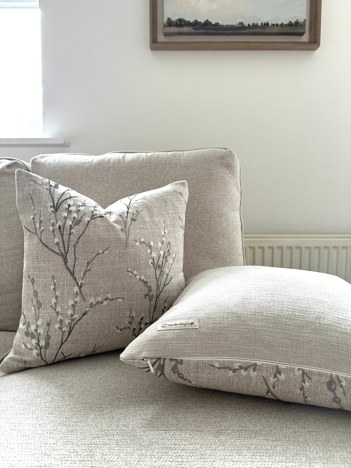 Laura Ashley Pussy Willow Embroidered Steel Grey Cushion, Handmade with a Zip Fastening