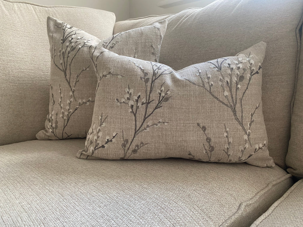 Laura Ashley Pussy Willow Embroidered Steel Grey Cushion, Handmade with a Zip Fastening