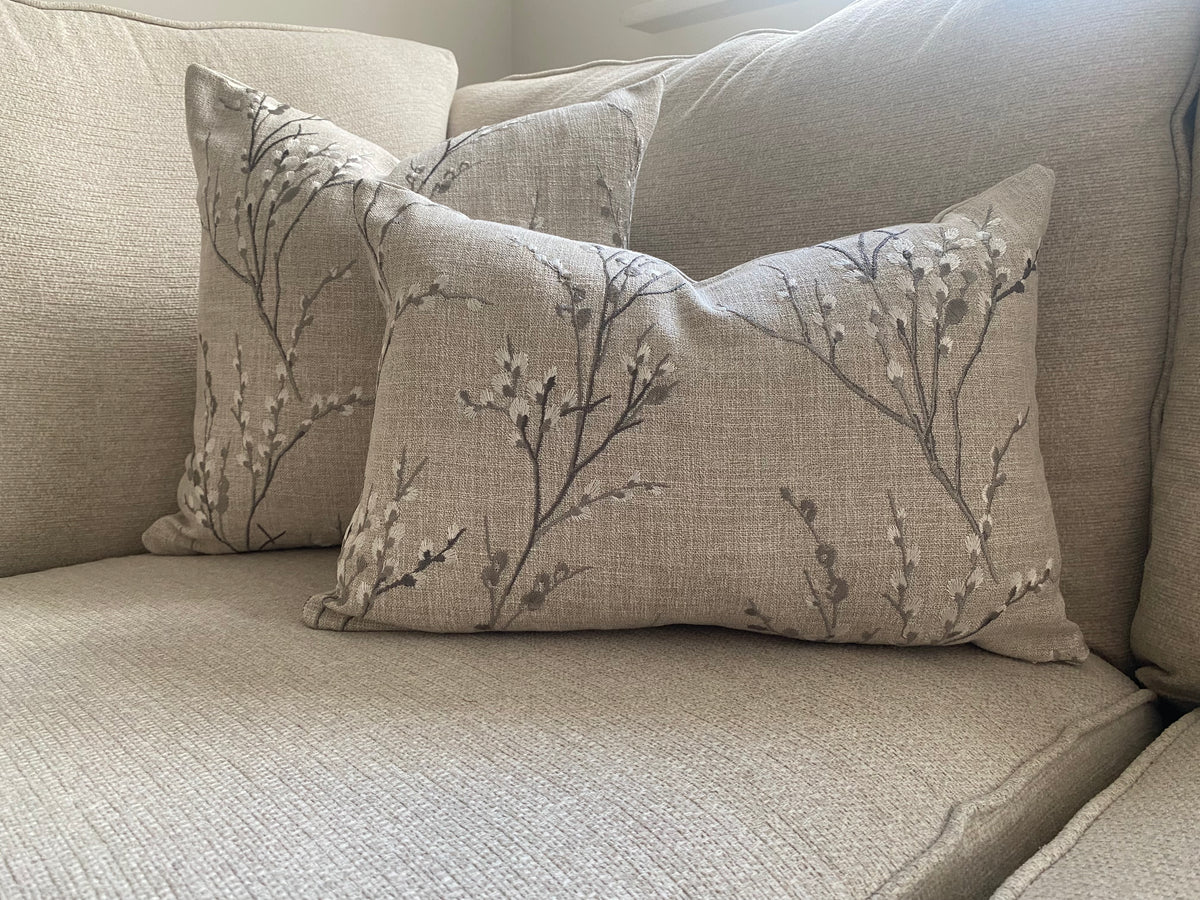 Laura Ashley Pussy Willow Embroidered Steel Grey Cushion, Handmade with a Zip Fastening